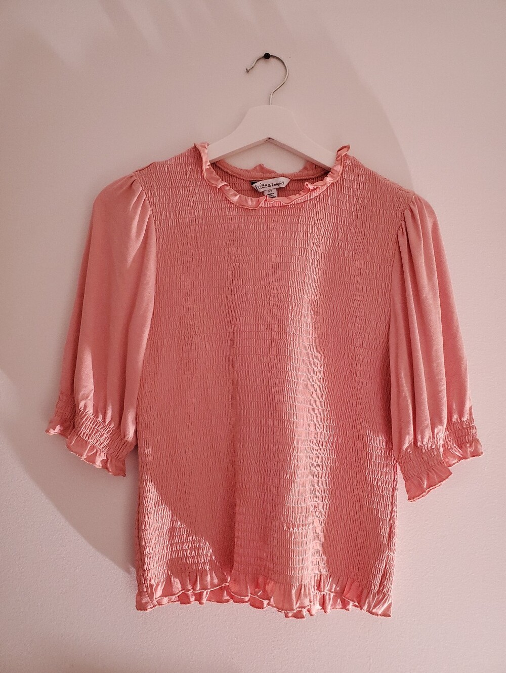 NWOT Jules & Leopold Dusty Pink Smocked Ruffle Neck Blouse